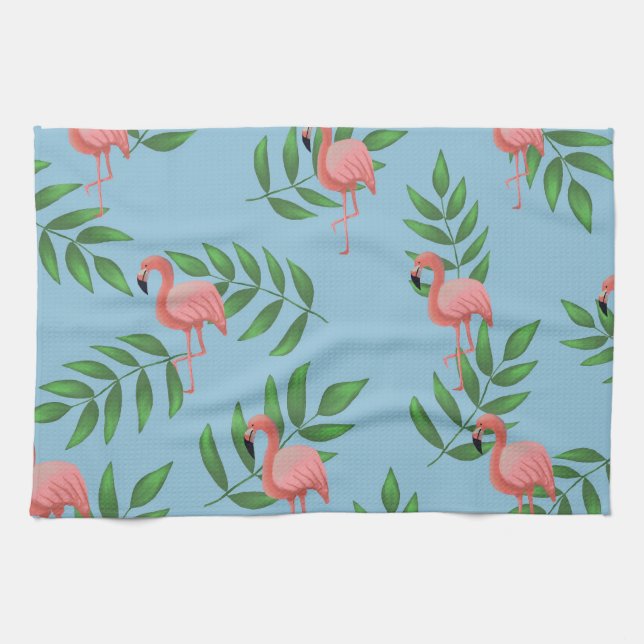 Linge De Cuisine Aquarelle tropicale Flamant rose rose (Horizontal)