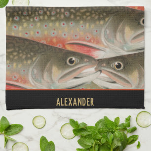 Linge De Cuisine Aquarelle truite Motif Chef pêcheur cuisinier