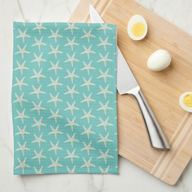 Linge De Cuisine Aquarelle turquoise poisson étoile (Quart Plié)