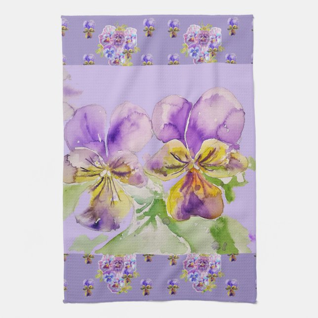 Linge De Cuisine Aquarelle violette Viola Lavender Floral Flower (Vertical)