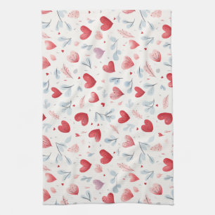 Linge De Cuisine Aquarelle Whimsical Coeurs et Motif Feuille