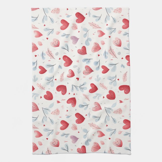 Linge De Cuisine Aquarelle Whimsical Coeurs et Motif Feuille (Vertical)