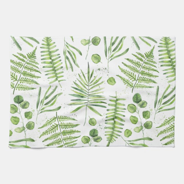 Linge De Cuisine Aquarelles et Motif d'Eucalyptus (Horizontal)