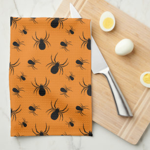 Linge De Cuisine Araignées Halloween motif noir et orange
