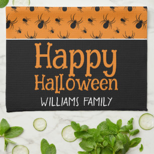 Linge De Cuisine Araignées Happy Halloween Black Orange Nom personn