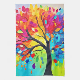 Linge De Cuisine Arbre arc-en-ciel de la peinture de vie