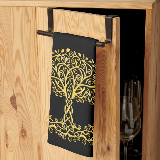 Linge De Cuisine Arbre Celtique Jaune (Pliage en tiers)