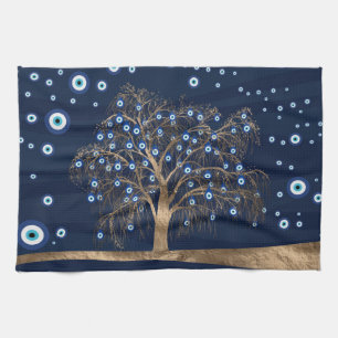 Linge De Cuisine Arbre de charme nazi - Or sur bleu foncé