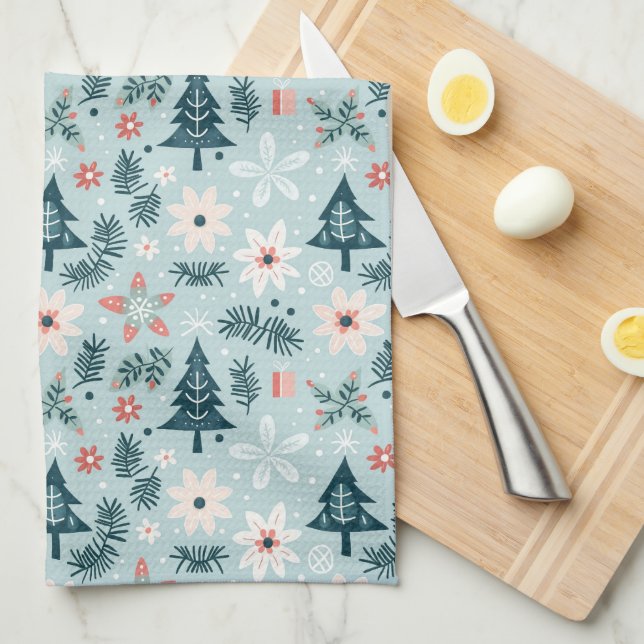 Linge De Cuisine Arbre de fête et conception de fleurs (Quart Plié)