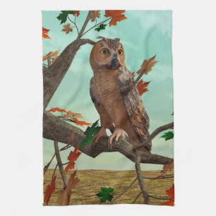 Linge De Cuisine Arbre de l'érable à chouette d'automne Art fauniqu