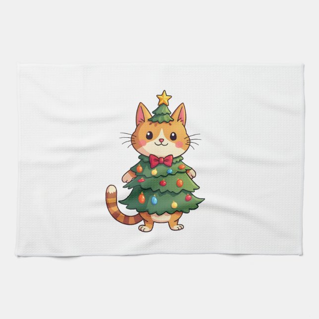 Linge De Cuisine Arbre de Noël Chat Roux Noël Mignon 4 (Horizontal)