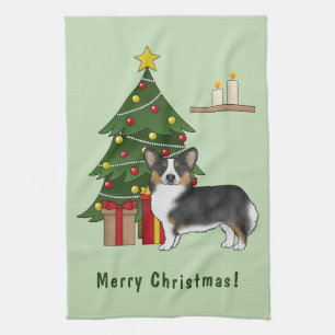 Linge De Cuisine Arbre de Noël du Corgi gallois tricolore noir Pemb