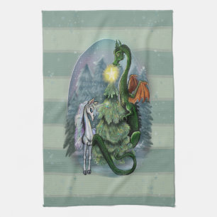 Linge De Cuisine Arbre de Noël enchanté Dragon et Licorne