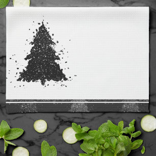 Linge De Cuisine Arbre de Noël Moody   Arbre noir argenté onyx