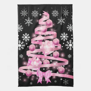 Linge De Cuisine Arbre de Noël rose pâle blanc Snowflake