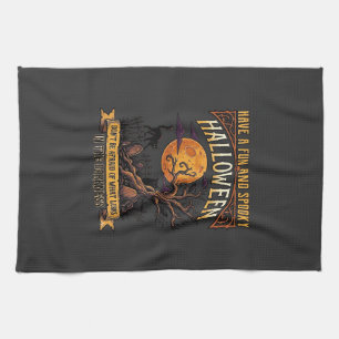 Linge De Cuisine Arbre effrayant Halloween pleine lune chat noir ci