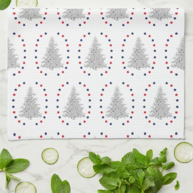 Linge De Cuisine Arbre patriotique aux étoiles rouges et bleues (Plié)