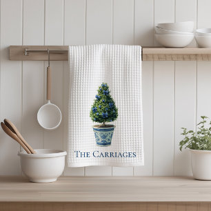 Linge De Cuisine Arbre topiaire en chinoiserie avec rubans bleus