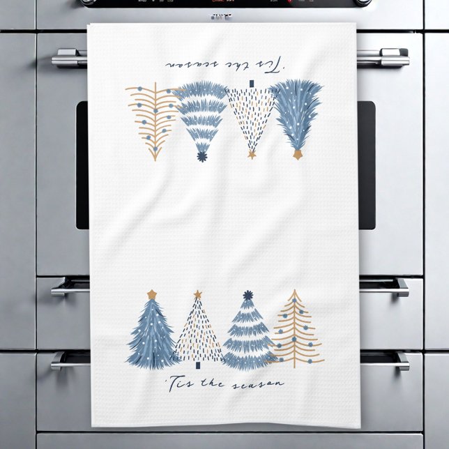 Linge De Cuisine Arbres Bleus Moderne Simples vacances de Noël (Blue Trees Modern Simple Christmas Holiday Kitchen Towel)