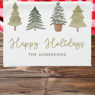 Linge De Cuisine Arbres de Noël à l'aquarelle Nom de famille person
