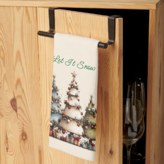 Linge De Cuisine Arbres de Noël à l'aquarelle rustique Laissez neig
