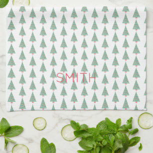 Linge De Cuisine Arbres de Noël Aquarelle Nom Art Vacances