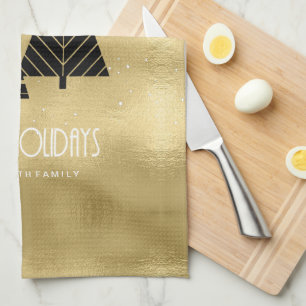 Linge De Cuisine Arbres de Noël et flocons de neige Gold ID863