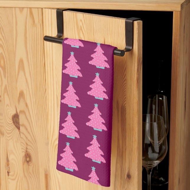 Linge De Cuisine Arbres de Noël rose contemporain (Pliage en tiers)