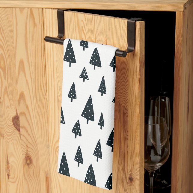 Linge De Cuisine Arbres de Noël scandinaves noirs et blancs moderne (Pliage en tiers)