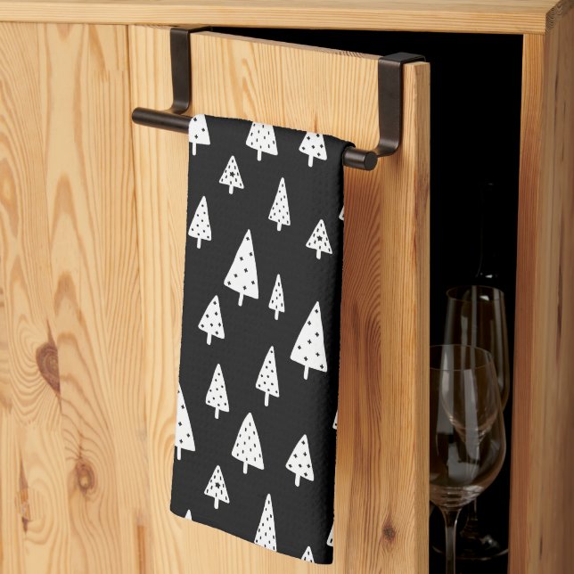 Linge De Cuisine Arbres de Noël scandinaves noirs et blancs moderne (Pliage en tiers)