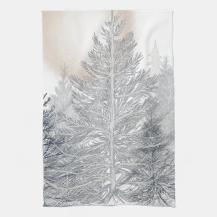 Linge De Cuisine Arbres d'hiver et soleil, Noir et blanc givrés