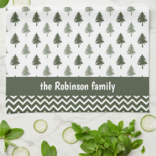 Linge De Cuisine Arbres minimalistes modernes Nom de famille Noël