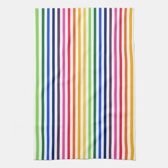 Linge De Cuisine Arc-en-ciel et rayures blanches (Vertical)