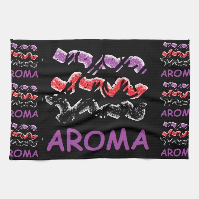 Linge De Cuisine Aroma noir avec rouge et violet (Horizontal)