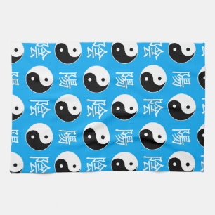 Linge De Cuisine Arrière - plan bleu Motif chinois Yinyang