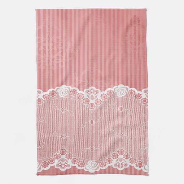 Linge De Cuisine Arrière - plan rose et blanc avec la dentelle (Vertical)