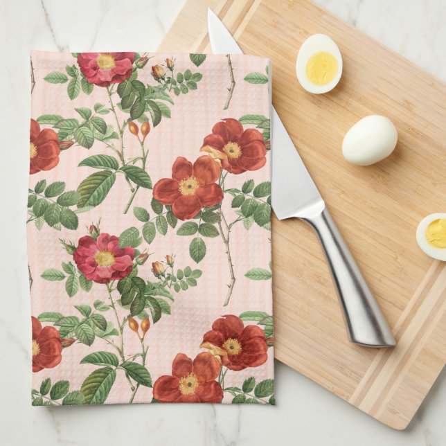 Linge De Cuisine Arrière - plan Rose victorien en bande rose (Quart Plié)