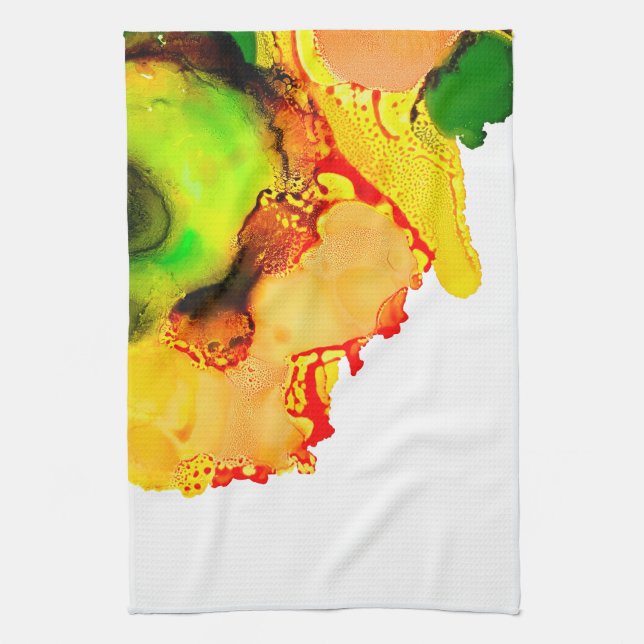 Linge De Cuisine art Abstrait alcool encre jaune vert (Vertical)