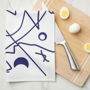 Linge De Cuisine Art Abstrait Bleu Blanc Cercles Minimalisme