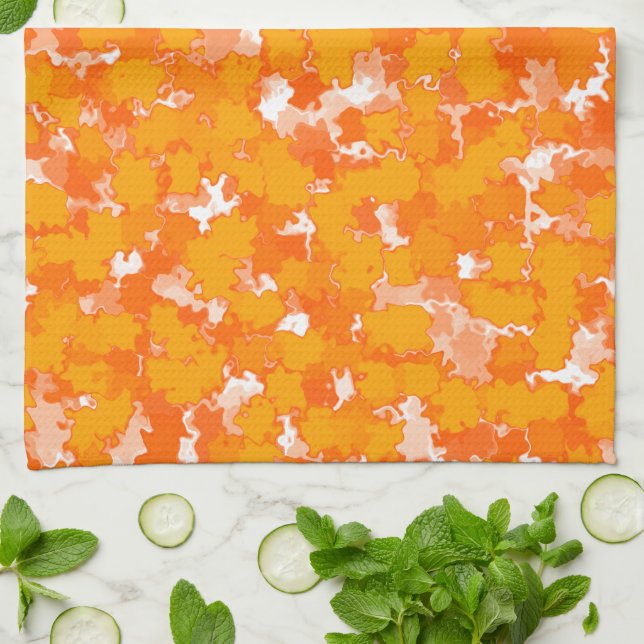 Linge De Cuisine Art Abstrait Design Orange Foliage (Plié)