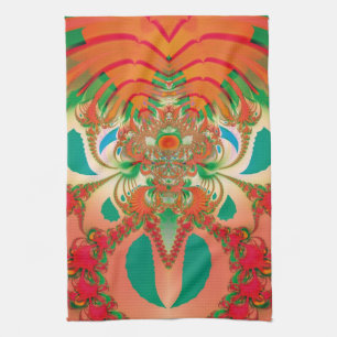 Linge De Cuisine Art abstrait fractal de hibou rouge