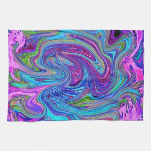 Linge De Cuisine Art abstrait rétro groovy bleu, rose et violet
