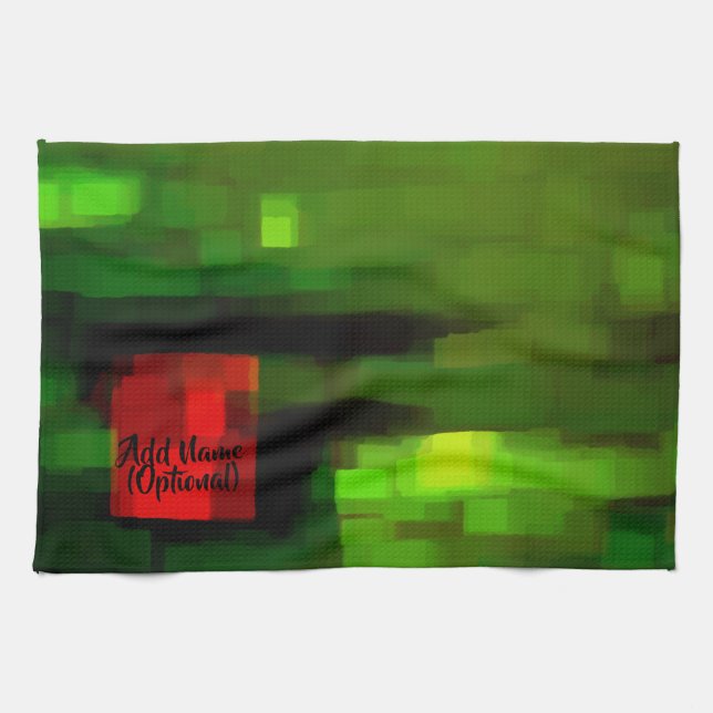 Linge De Cuisine Art Abstrait rouge et vert personnalisable (Horizontal)
