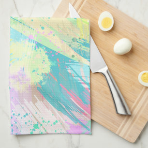 Linge De Cuisine Art Abstrait Turquoise rose jaune pâle Pastel