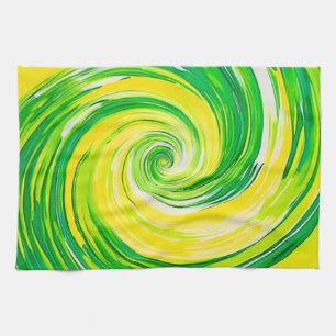 Linge De Cuisine Art abstrait vert jaune en spirale