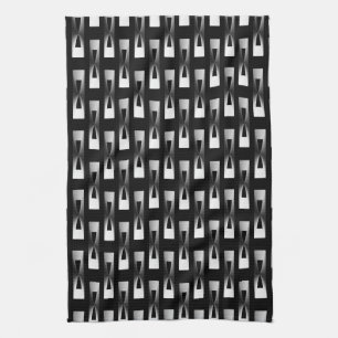 Linge De Cuisine Art Déco Métallo Géométrique - Argent et Noir
