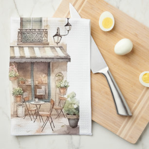Linge De Cuisine Art du café de rue européen à l'aquarelle