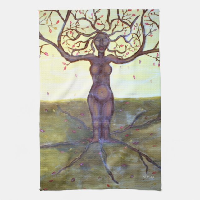 Linge De Cuisine Art "enraciné" d'imaginaire de déesse d'arbre (Vertical)