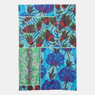Linge De Cuisine Art floral bleu et vert maximaliste vibrant