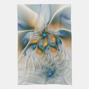 Linge De Cuisine Art fractal abstrait et fantaisiste avec du bleu